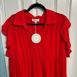 Umgee Red Ruffled Flutter Sleeve Dress